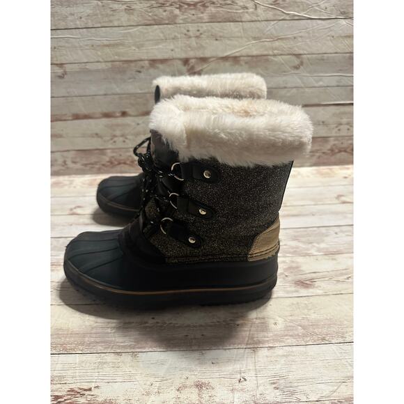 Juicy Couture Glitter Escalon Snow Boots Girls Size 3 Black Gold Blingy Sherpa - Picture 3 of 9